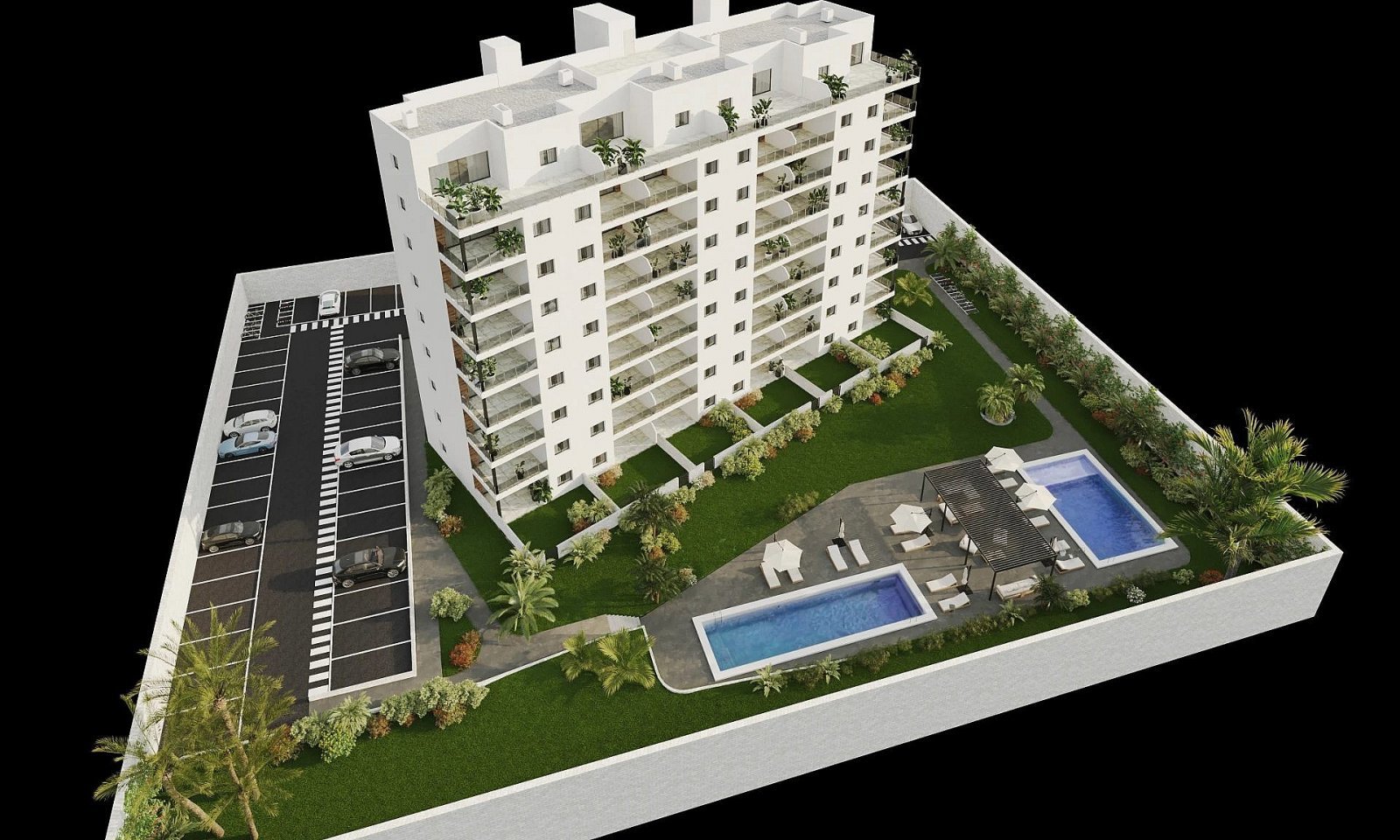 Moderne Terrassenwohnung mit Pool und Stellplatz