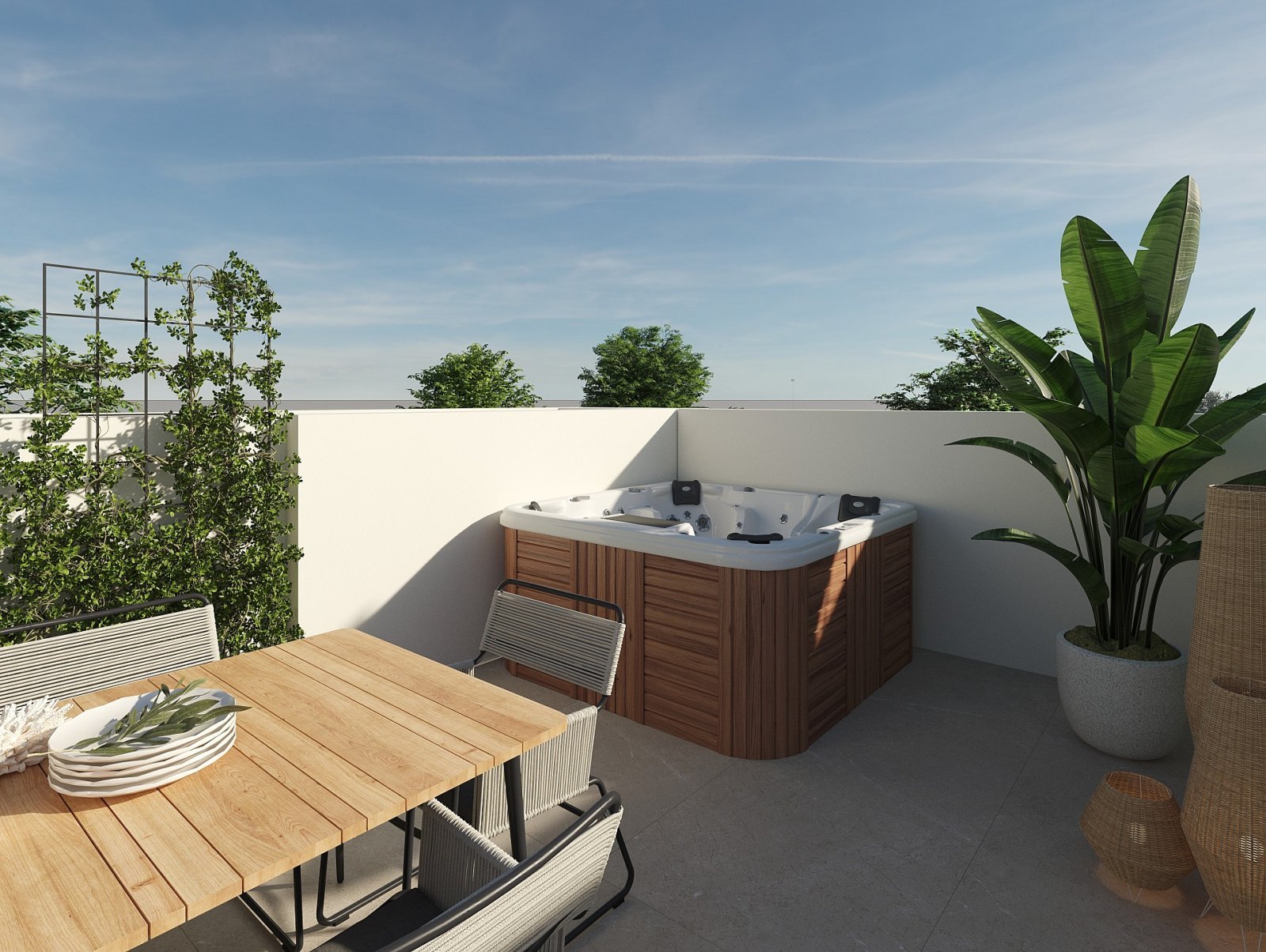 Modernes Zuhause mit Pool und Parkplatz