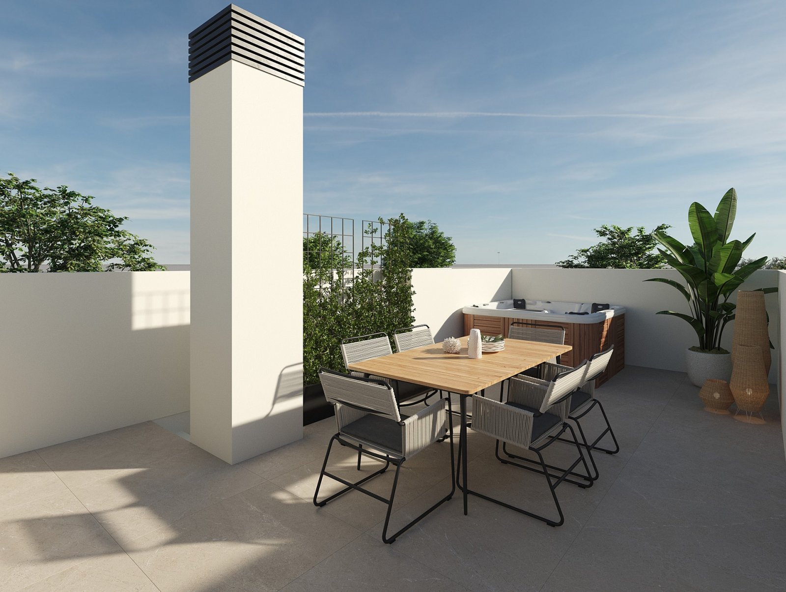 Modernes Zuhause mit Pool und Parkplatz