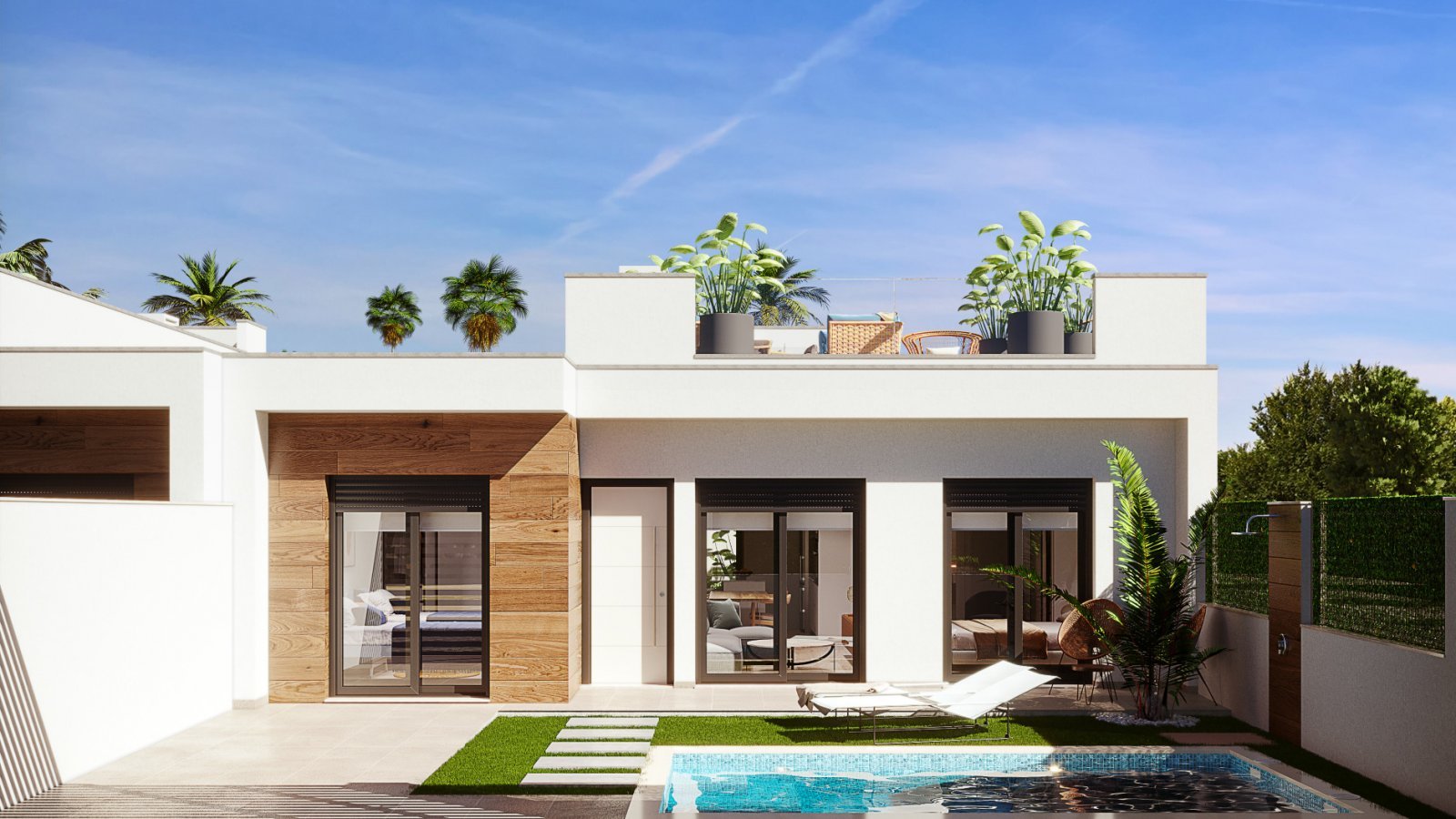 San Javier: Ebenerdiges Haus mit Meerblick und guter Lage mit Pool 