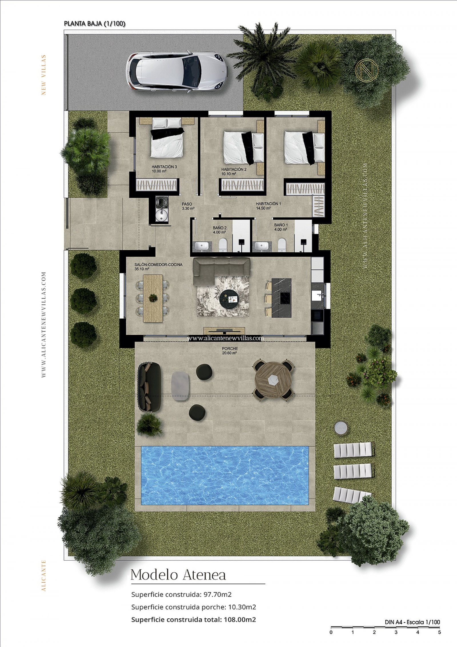 Moderne Villa mit 3 Schlafzimmern, 2 Bädern und optionalem Swimmingpool