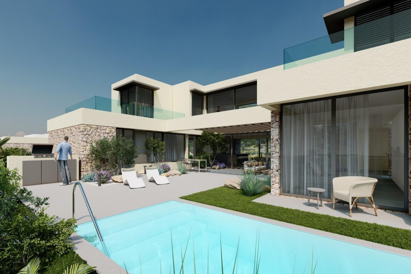 Luxusvilla mit Pool und weitem Blick über den Golfplatz